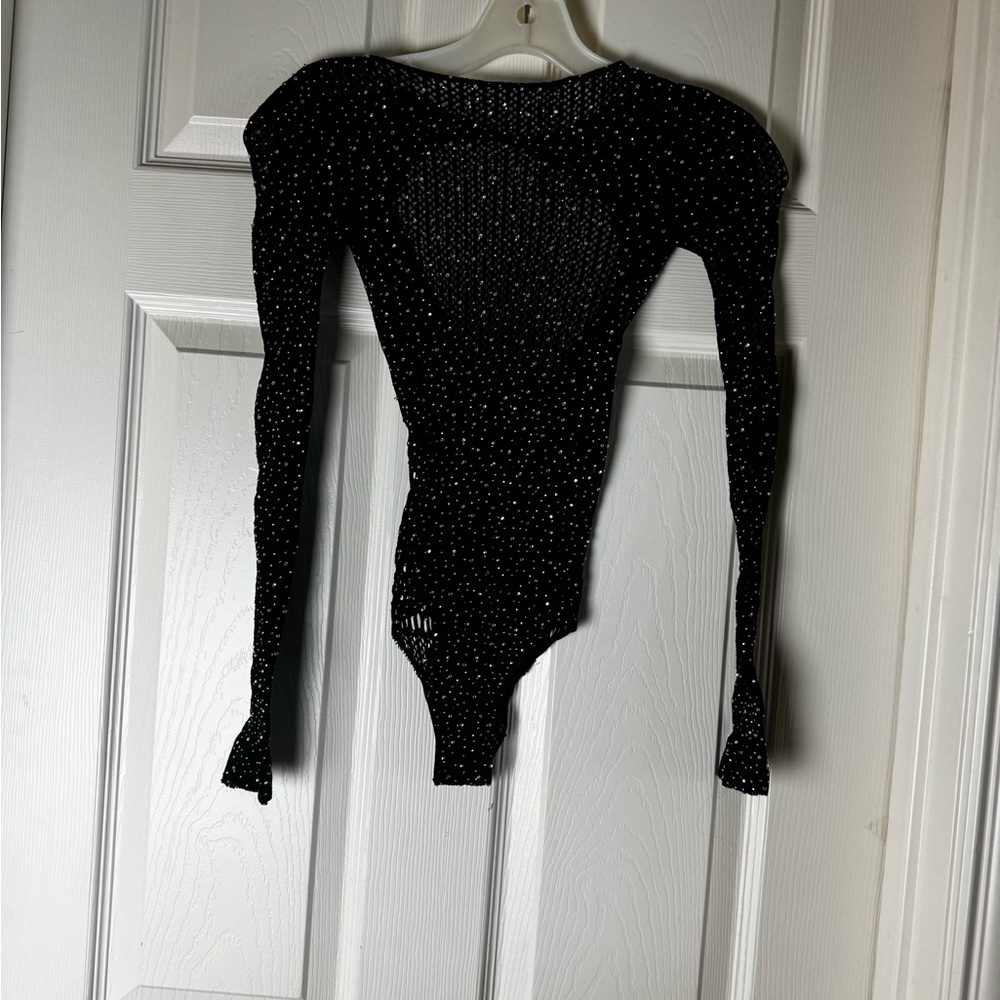 Black rhinestone One-Piece Bodysuit fishnet/mesh